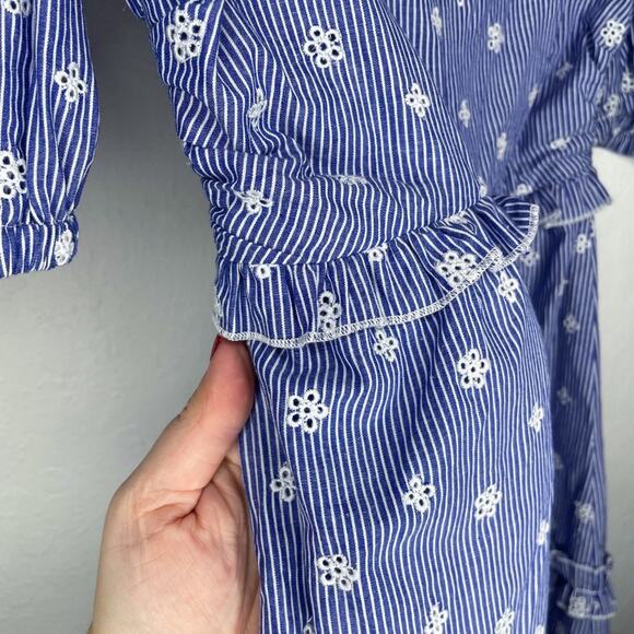 Tularosa Belen Navy White Puff Sleeve Floral Eyelet Mini Babydoll Dress XS - Picture 6 of 14